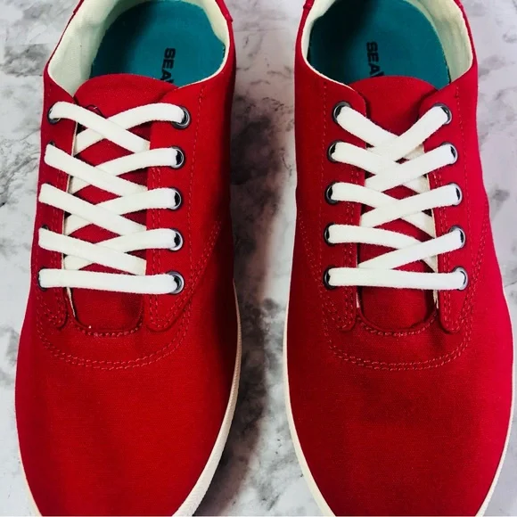 SeaVees Womens Shoes Palm Ave Sneakers  Plimsoll Size 9.5 Cherry Cotton Canvas - Picture 2 of 16